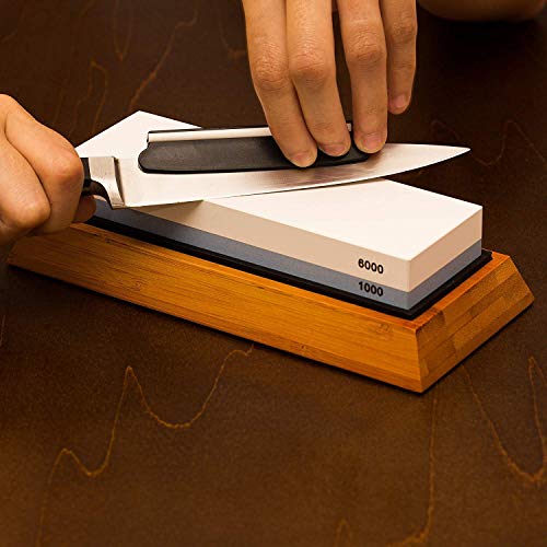 Knife Sharpening Stone Kit - 2 Side Whetstone Set 1000/6000 Grit S...