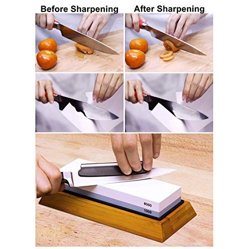 Knife Sharpening Stone Kit - 2 Side Whetstone Set 1000/6000 Grit S...
