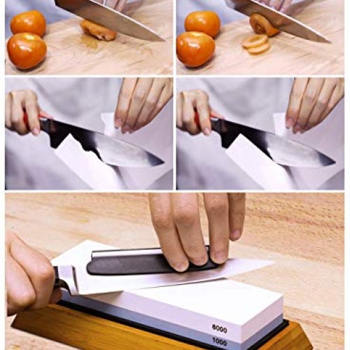 Knife Sharpening Stone Kit - 2 Side Whetstone Set 1000/6000 Grit S...