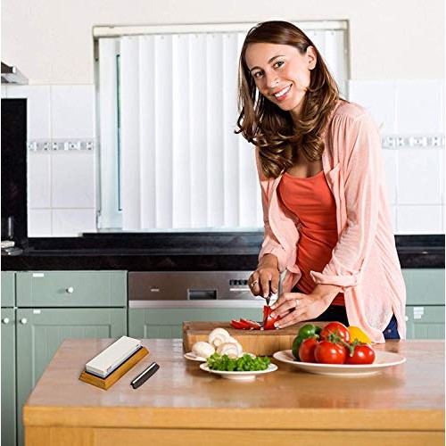 Knife Sharpening Stone Kit - 2 Side Whetstone Set 1000/6000 Grit S...