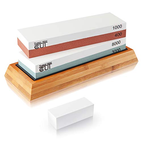 Knife Sharpening Stone Set Whetstone Kit 4 Grit 400/1000 3000/8000...