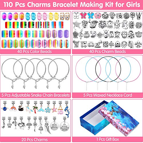 110 Pcs Charm Bracelets Making Kit for Girls, Thrilez Charm Beads ...