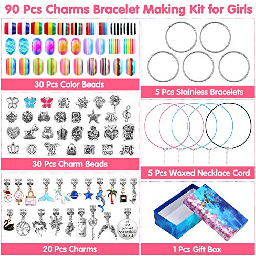 90 Pcs Charms Bracelet Making Kit for Girls, Thrilez DIY Charm Bra...
