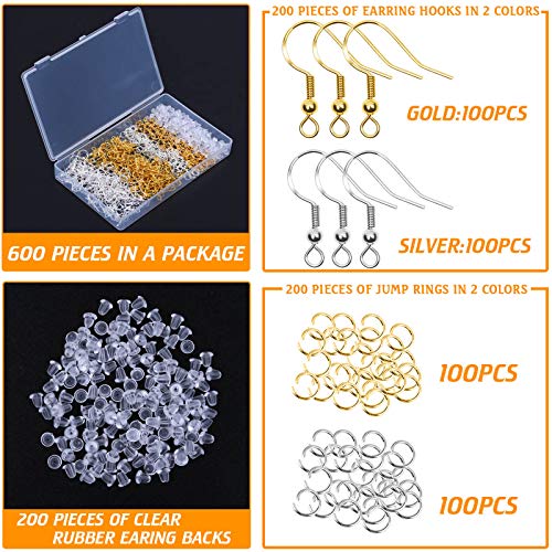 Hypoallergenic Earring Hooks, Thrilez 600Pcs Earring Making Kit wi...