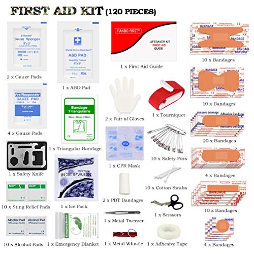 120 Pieces First Aid Kit, Tactical Trauma Kit Reflective Stripe, G...
