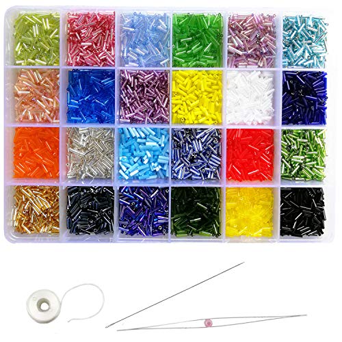 Tibaoffy Crafts Glass Bugle Beads 6mm Tube Spacer Beads Beading Ne...