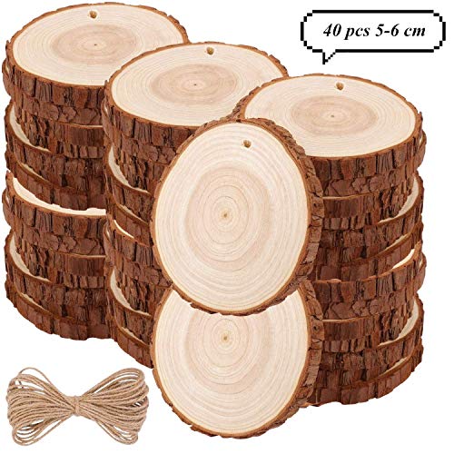Natural Wood Slices TICIOSH 40 Pcs 2-2.4 inches Craft Unfinished W...