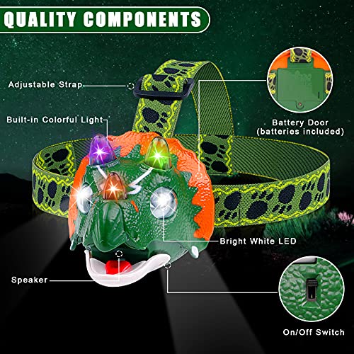 Triceratops LED Headlamp - Dinosaur Headlamp for Kids Camping Esse...