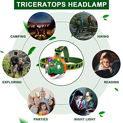 Triceratops LED Headlamp - Dinosaur Headlamp for Kids Camping Esse...