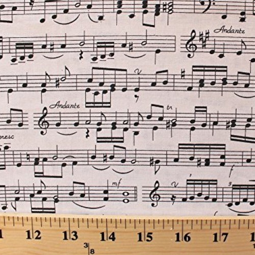 Cotton Music Notes Treble Bass Clef Staff Lines Cream Cotton Fabri...