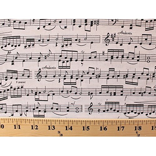 Cotton Music Notes Treble Bass Clef Staff Lines Cream Cotton Fabri...