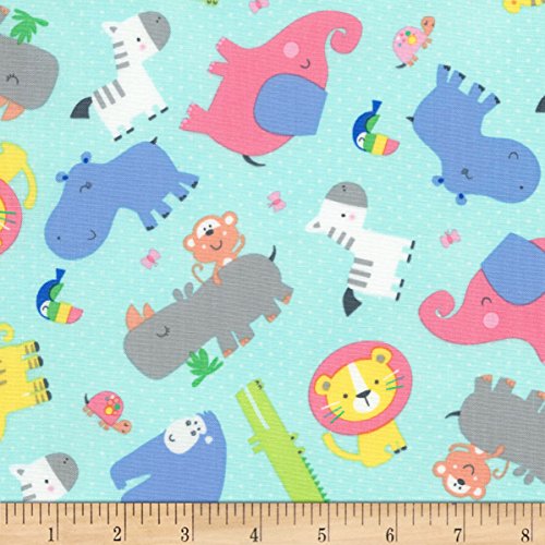 Timeless Treasures Aqua Jungle Paradise Tossed Safari Animals Fabr...