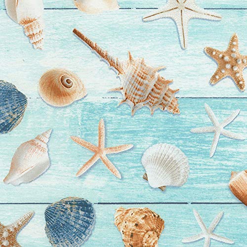Timeless Treasures Beach Is My Happy Place Allover Seashells Aqua ...