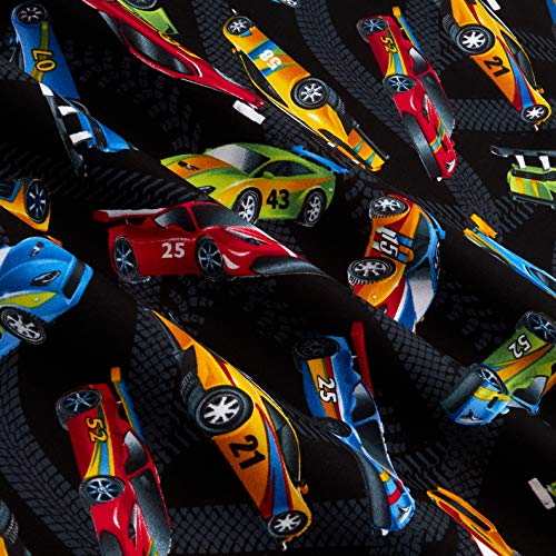 Timeless Treasures Black Race Cars Fabric by The Yard