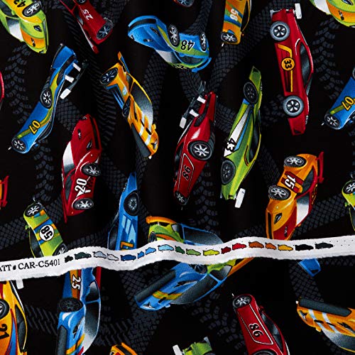 Timeless Treasures Black Race Cars Fabric by The Yard