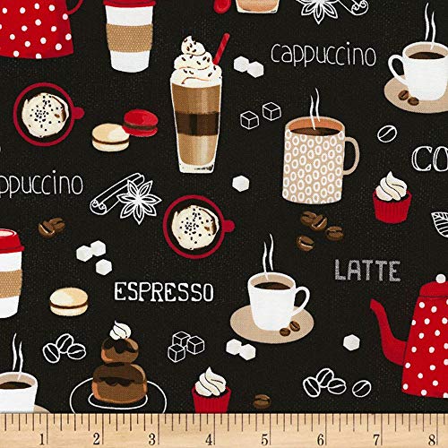 Timeless Treasures Coffee Break Mixed Coffees Fabric, Black, Fabri...