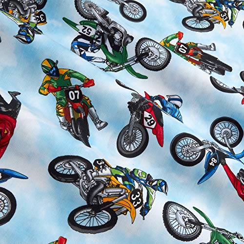 Timeless Treasures Dirt Bikers Sky Blue, Fabric by the Yard