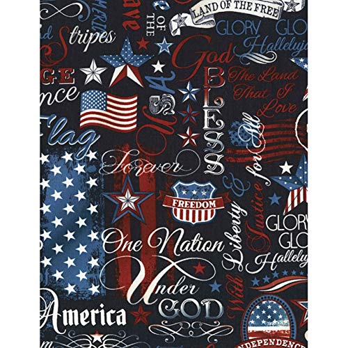 Timeless Treasures Fabrics Patriotic Novelty Fabric Navy Patriotic...
