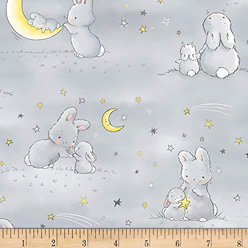 Timeless Treasures Grey Star Flannel Bunnies and Little Ones with ...