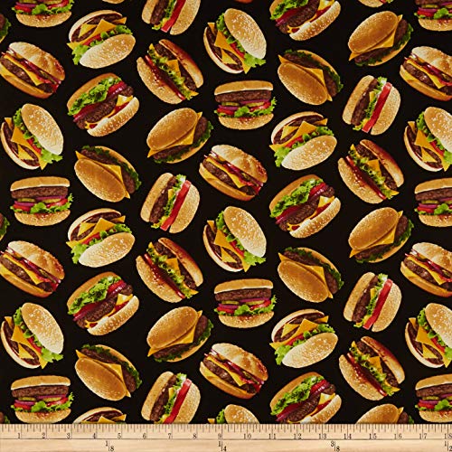 Timeless Treasures Moms Diner Tossed Burgers Black Fabric Fabric ...