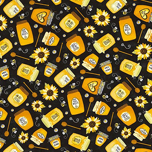 Timeless Treasures Novelties Black Jars of Honey