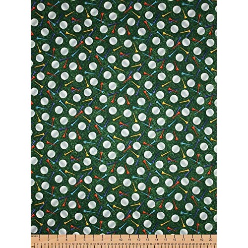 Timeless Treasures Sports Golf Balls and Tees Green, Cotton Fabric...