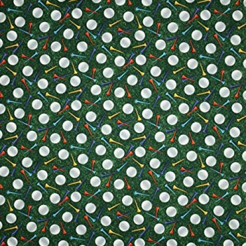 Timeless Treasures Sports Golf Balls and Tees Green, Cotton Fabric...
