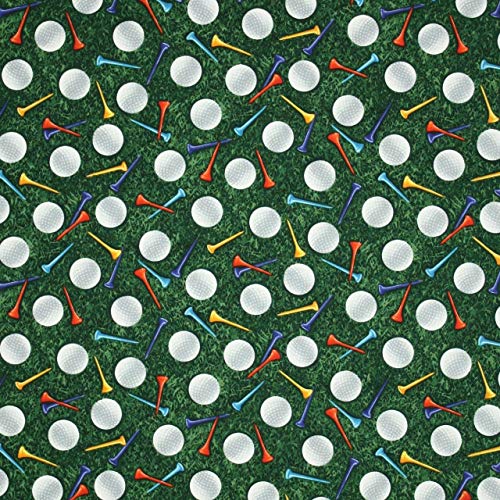 Timeless Treasures Sports Golf Balls and Tees Green, Cotton Fabric...
