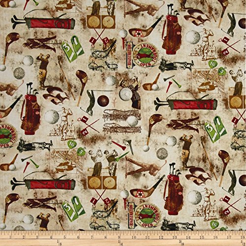 Timeless Treasures Vintage Sports Golf Coffee Fabric by The Yard