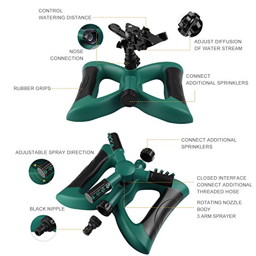 TINANA Lawn Sprinkler Automatic 360 Degree Rotating Sprinklers Law...