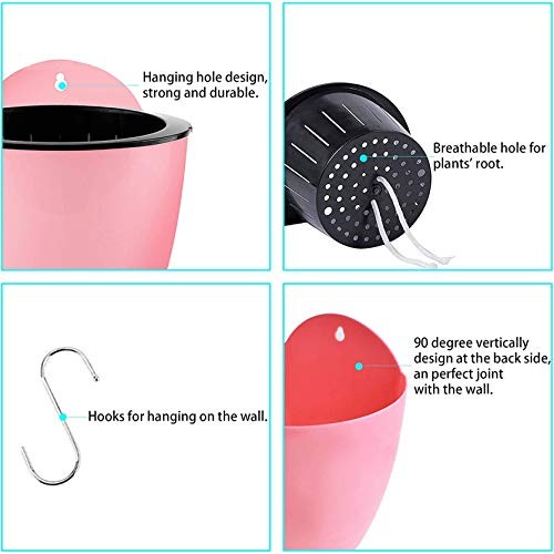 TINVHY 7Pack Pink Self-Watering Plant Flower Pot Wall Hanging Plas...