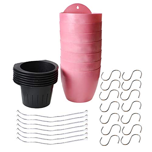 TINVHY 7Pack Pink Self-Watering Plant Flower Pot Wall Hanging Plas...