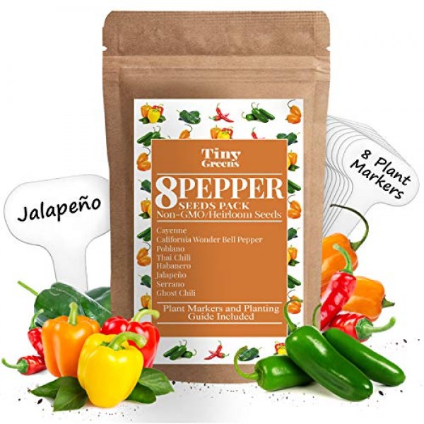 Heirloom Pepper Seed Variety Pack | 8 Hot & Sweet Peppers For Plan...