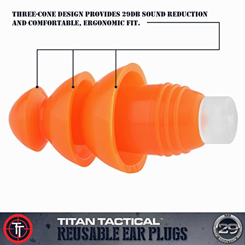Titan Tactical 29NRR Reusable Shooting Ear Plugs w/Removable Noise...