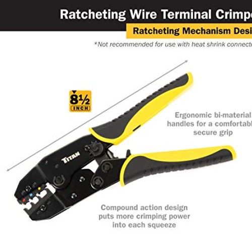 Titan Tools 11477 Ratcheting Wire Terminal Crimper Tool for Insula...