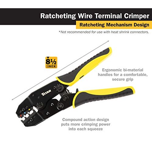 Titan Tools 11477 Ratcheting Wire Terminal Crimper Tool for Insula...