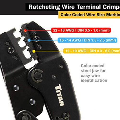 Titan Tools 11477 Ratcheting Wire Terminal Crimper Tool for Insula...
