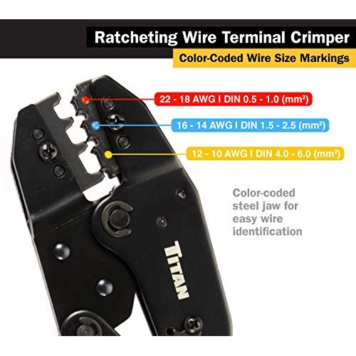 Titan Tools 11477 Ratcheting Wire Terminal Crimper Tool for Insula...