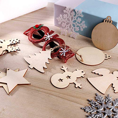 50 Pcs Unfinished Paintable Blank Wooden Christmas Festival Decora...