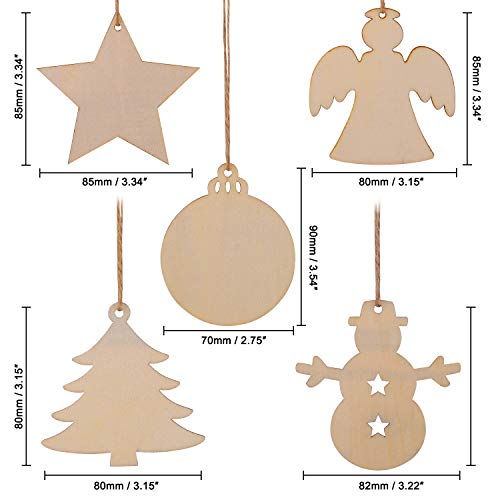 50 Pcs Unfinished Paintable Blank Wooden Christmas Festival Decora...