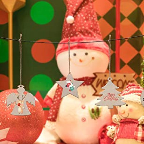 50 Pcs Unfinished Paintable Blank Wooden Christmas Festival Decora...