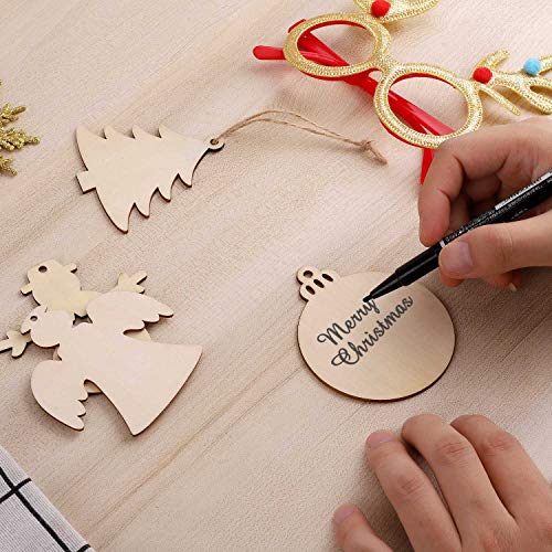 50 Pcs Unfinished Paintable Blank Wooden Christmas Festival Decora...