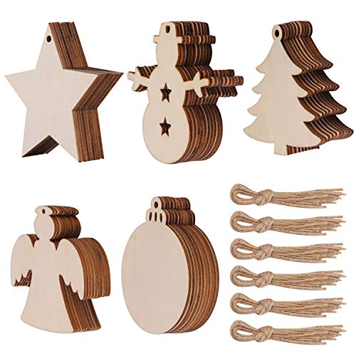 50 Pcs Unfinished Paintable Blank Wooden Christmas Festival Decora...