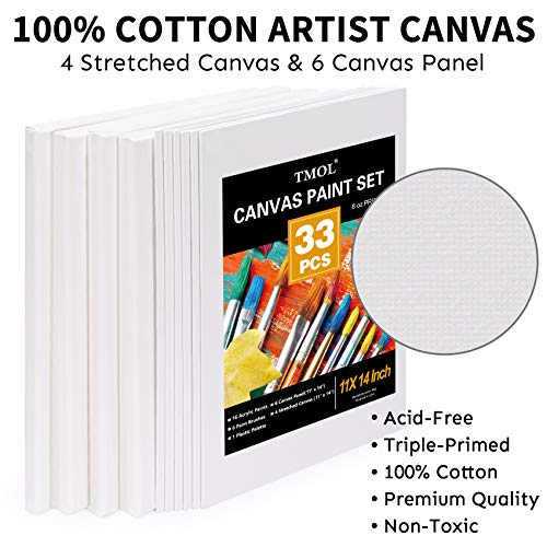 33 Piece Canvas Painting Kit, Acrylic Paint Set, Includes 4 Stretc...
