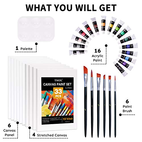 33 Piece Canvas Painting Kit, Acrylic Paint Set, Includes 4 Stretc...