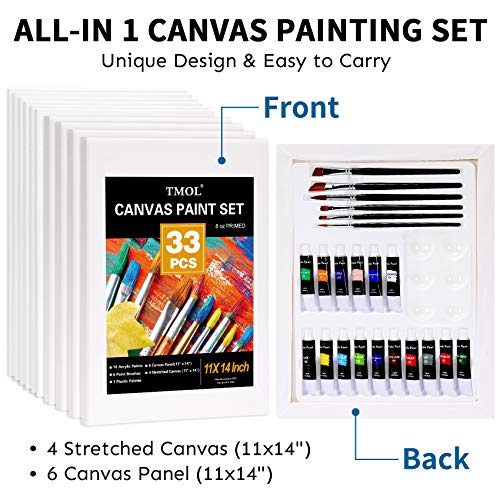 33 Piece Canvas Painting Kit, Acrylic Paint Set, Includes 4 Stretc...