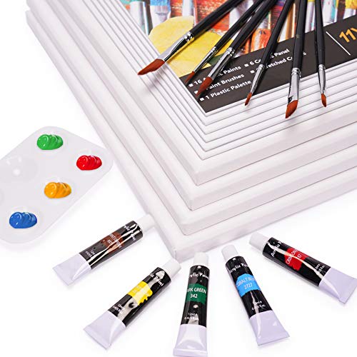 33 Piece Canvas Painting Kit, Acrylic Paint Set, Includes 4 Stretc...