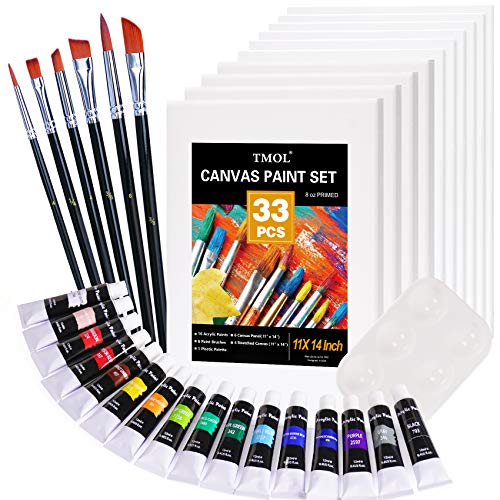 33 Piece Canvas Painting Kit, Acrylic Paint Set, Includes 4 Stretc...