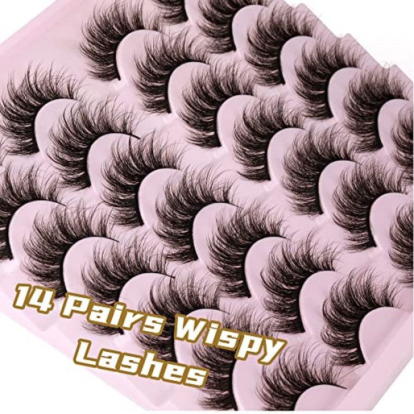 14 Pairs Wispy Mink Lashes Fluffy Eye Lashes Natural Look 5D Volum...