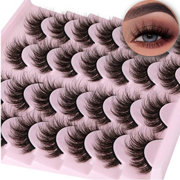 14 Pairs Wispy Mink Lashes Fluffy Eye Lashes Natural Look 5D Volum...